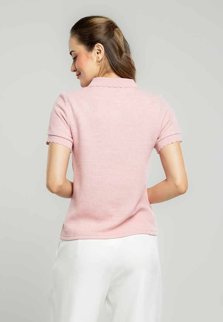 Raya Scalloped Collared Knit Top with Button Opening