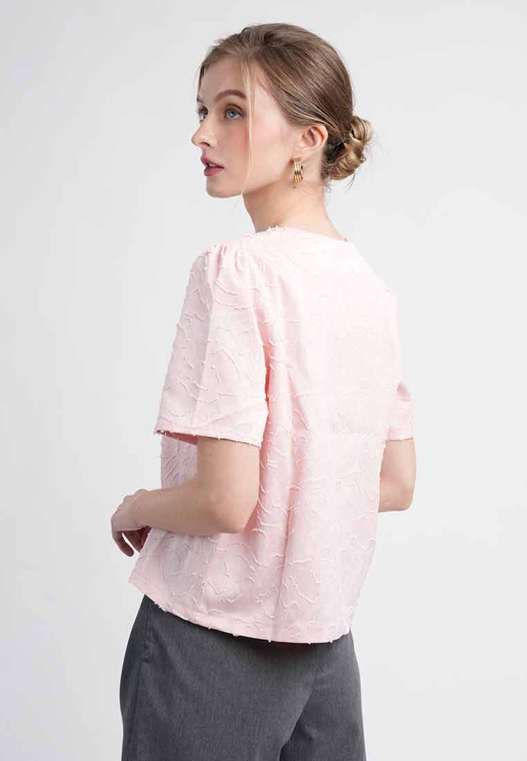 Sola Textured Zip-Front Blouse with Puff Sleeves