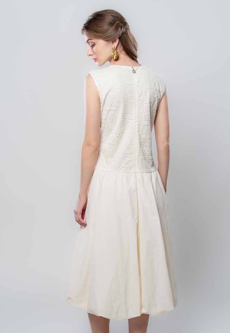 Vierra Soleil Sleeveless Lace Dress with Drop Waist Plain Bubble Skirt