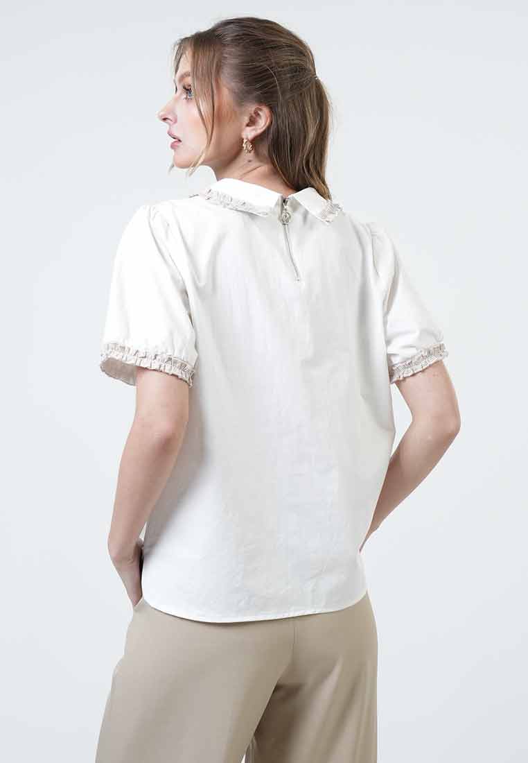 Solana Tweed-Trimmed Collared Blouse