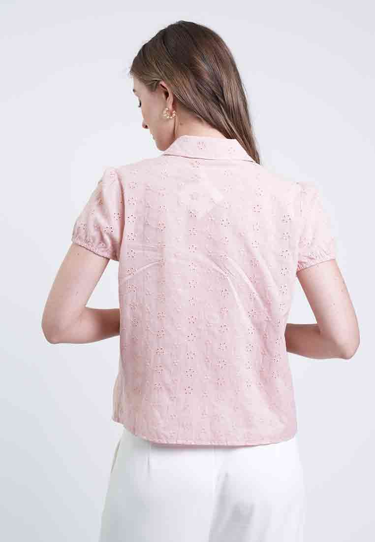 Gia Collared Eyelet Button-Down Top