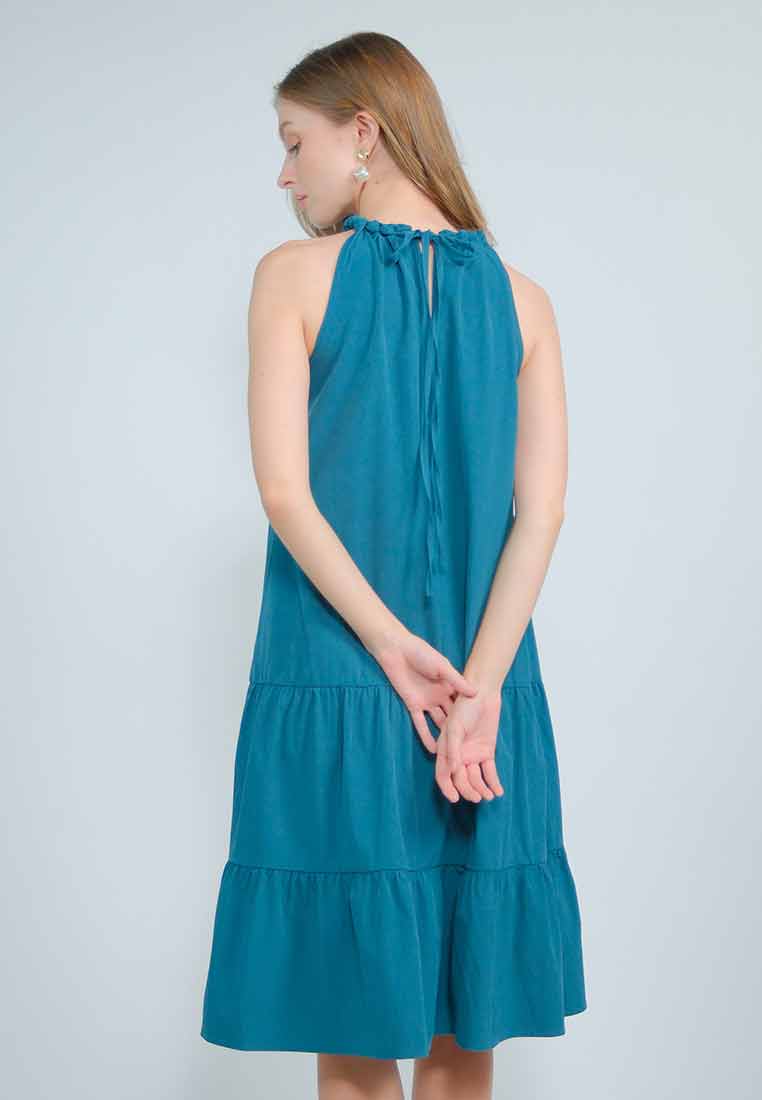 Orlisse Shift Flounce Hem Dress with Braided Neckline