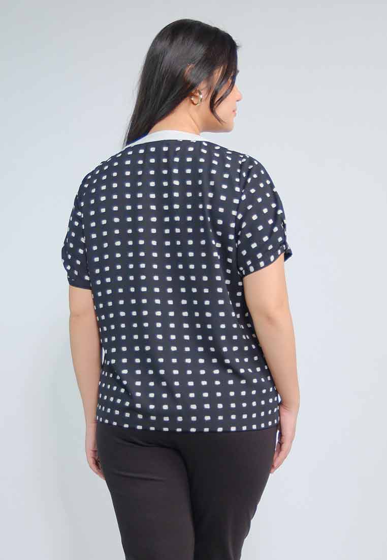 Milly Plus Size Mabel Geometric Print with Ribbon Collar Detail