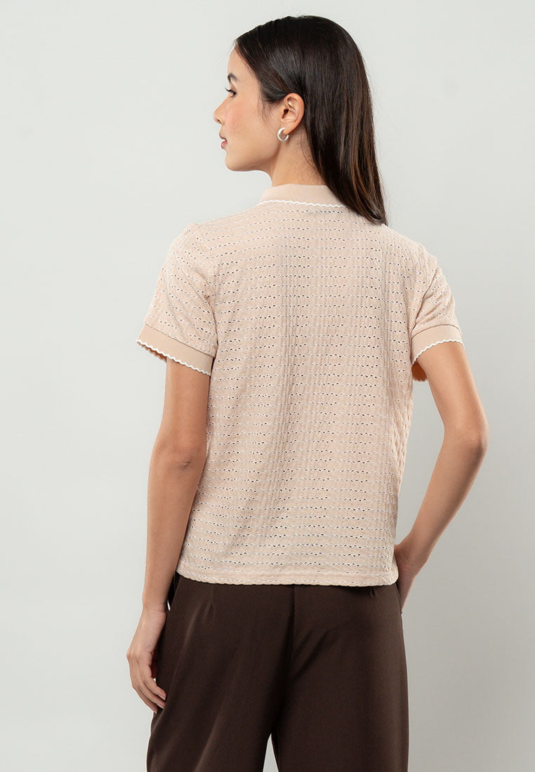 Adie Textured Knit Quarter-Zip Polo Top