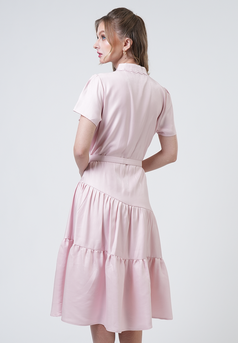 Aztrid Scallop Collar Tiered Midi Dress