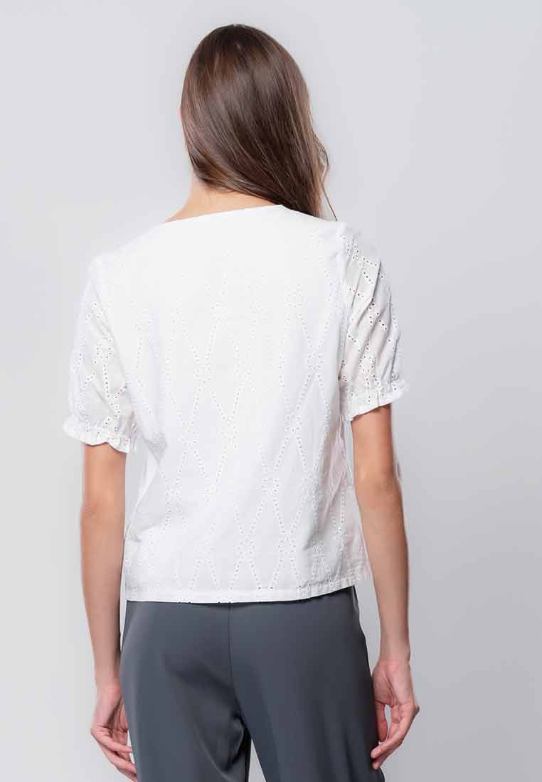 Ianthe Button-down Eyelet Top with Puff Sleeves