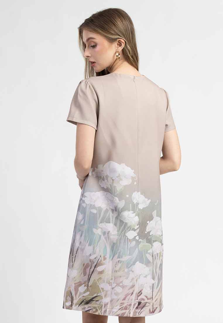 Iris Round Neck Floral Border A-Line Dress