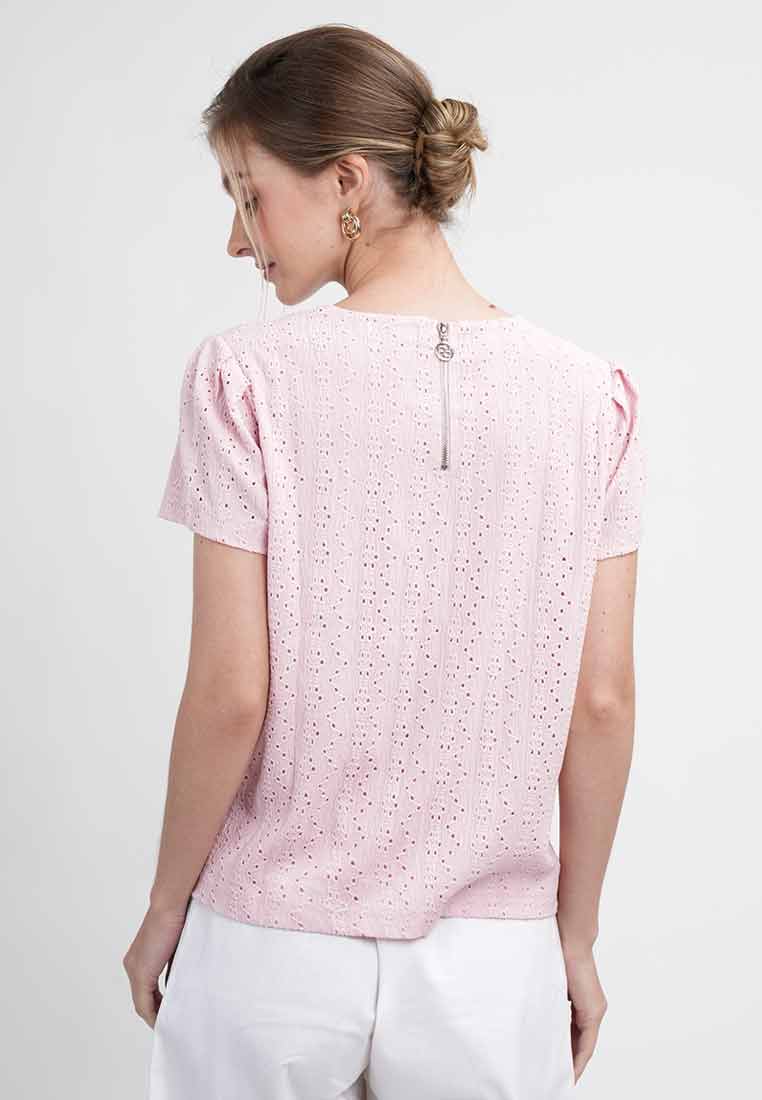 Helena Lace-Textured Puff-Sleeve Top