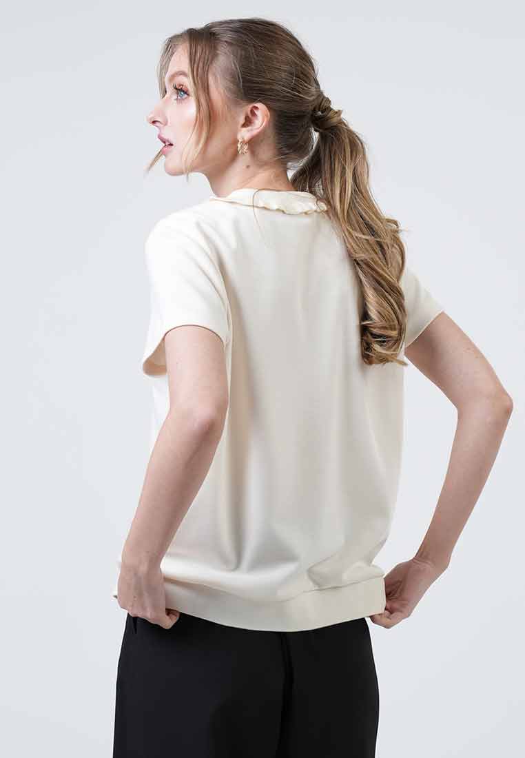Gwenneth Petal-Edge Collared Knit Top