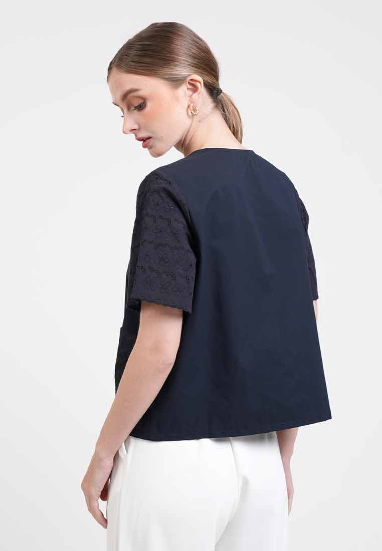 Georgina Eyelet Accent Zip-Up Top
