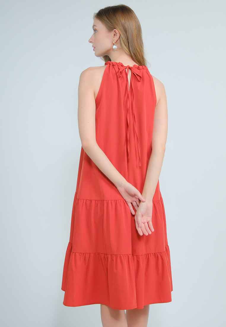 Orlisse Shift Flounce Hem Dress with Braided Neckline