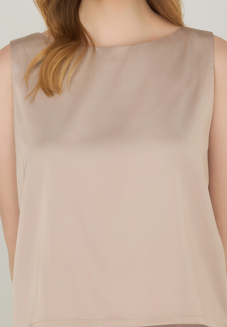 Maybelle Sleeveless Satin Boat Neck Top
