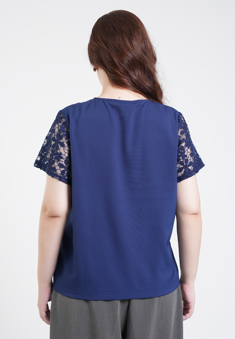 Milly Plus Size Celina Lace Sleeve Collared Top