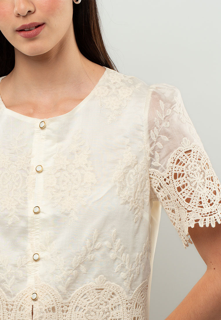 Giselle Lace-Appliqué Short-Sleeve Top