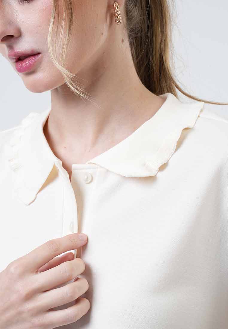 Gwenneth Petal-Edge Collared Knit Top