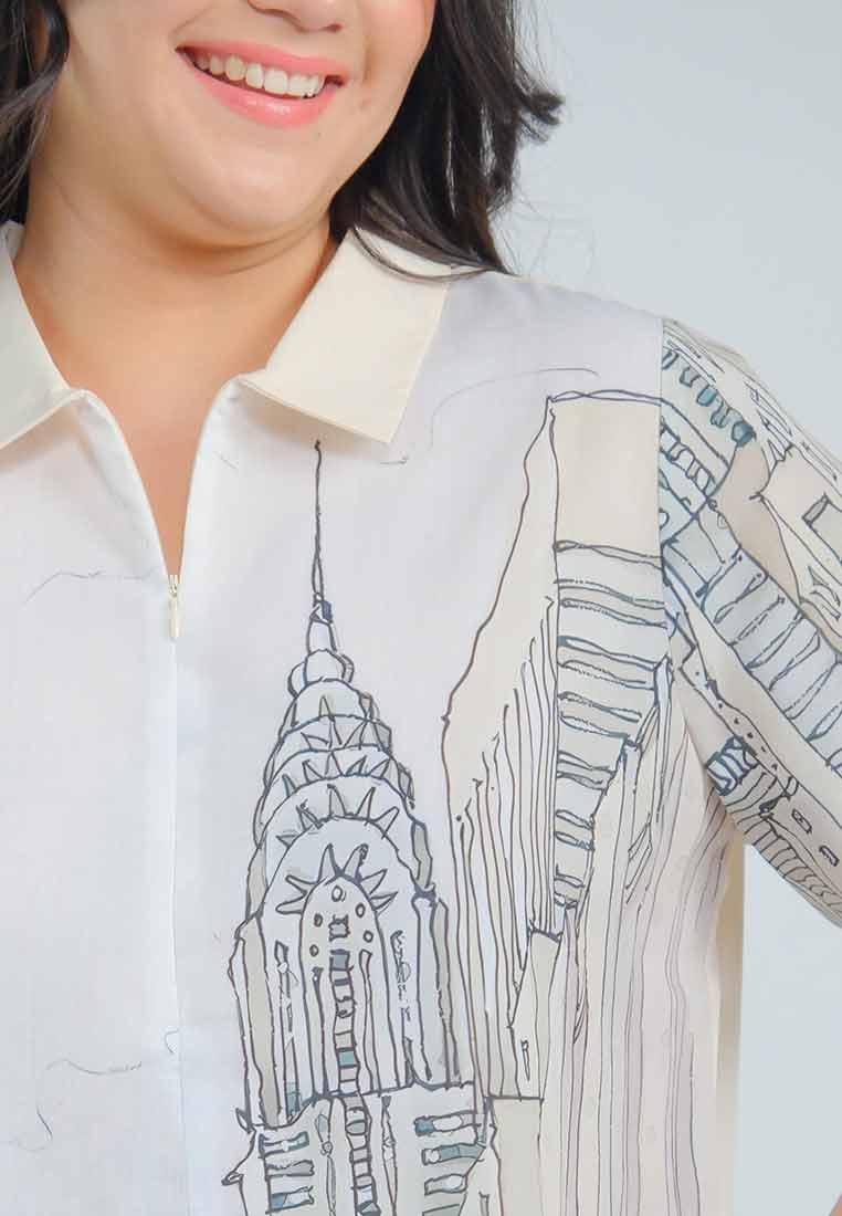 Milly Plus Size Lovenia Collared Top in Cityscape Print