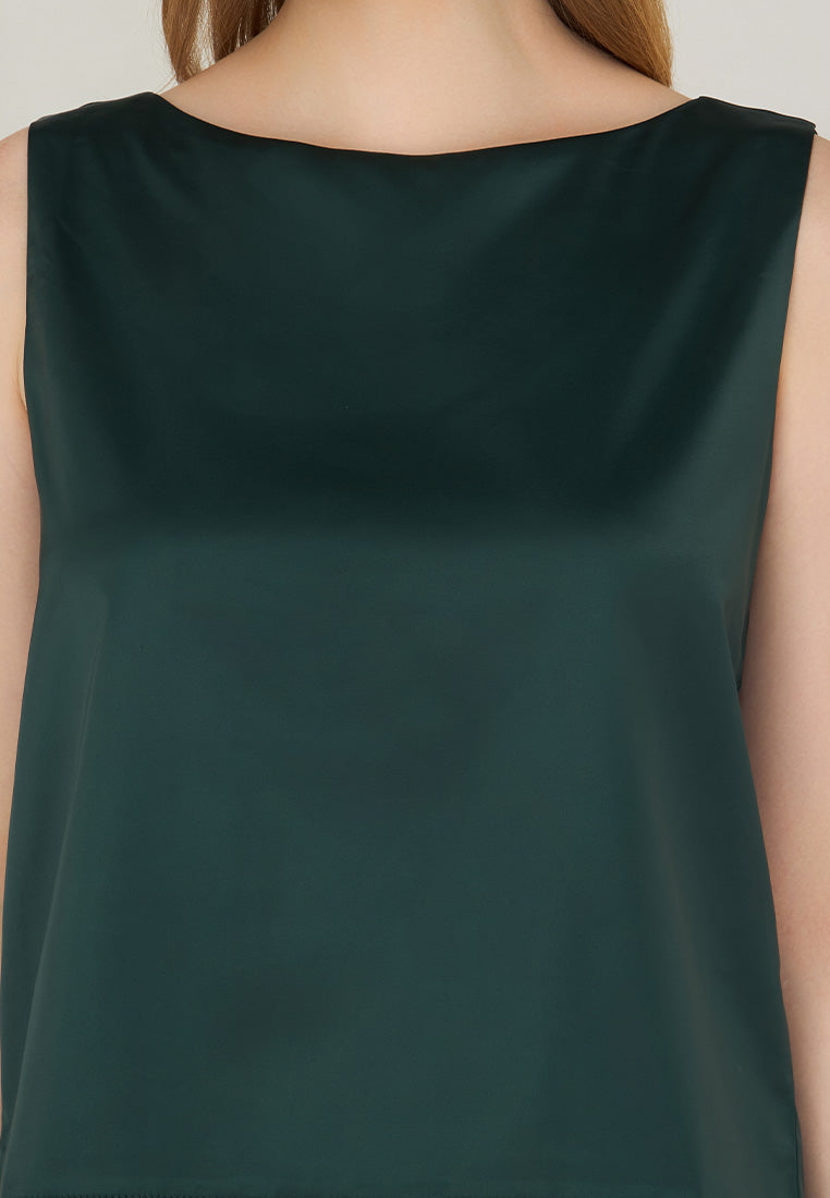 Maybelle Sleeveless Satin Boat Neck Top