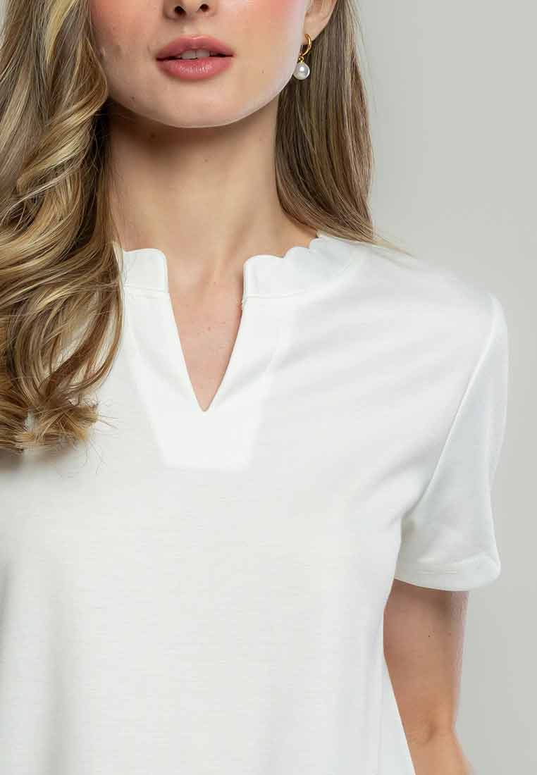 Elana Scallop-Edge Notch Neck Tee