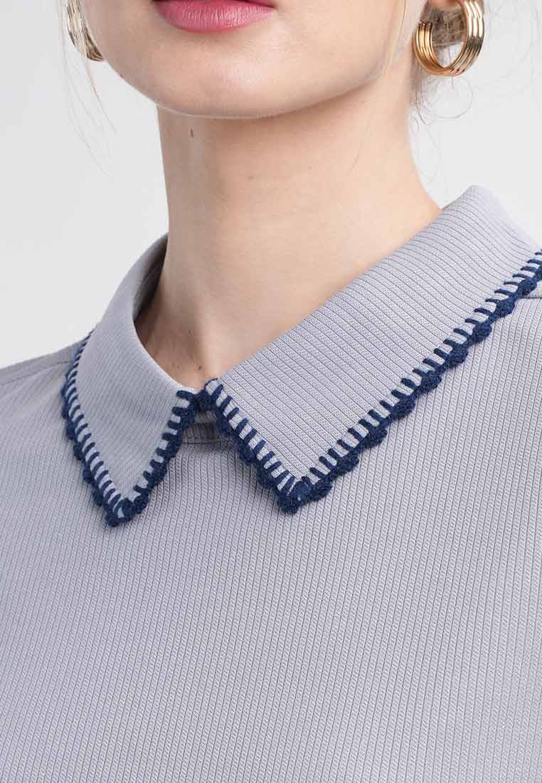 Marlene Textured Tee With Contrast Scallop