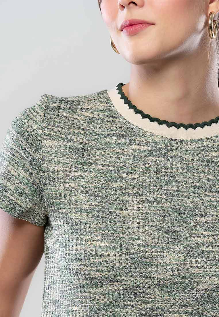 Marcelline Multicolor Knit Top with Scallop Ribbing