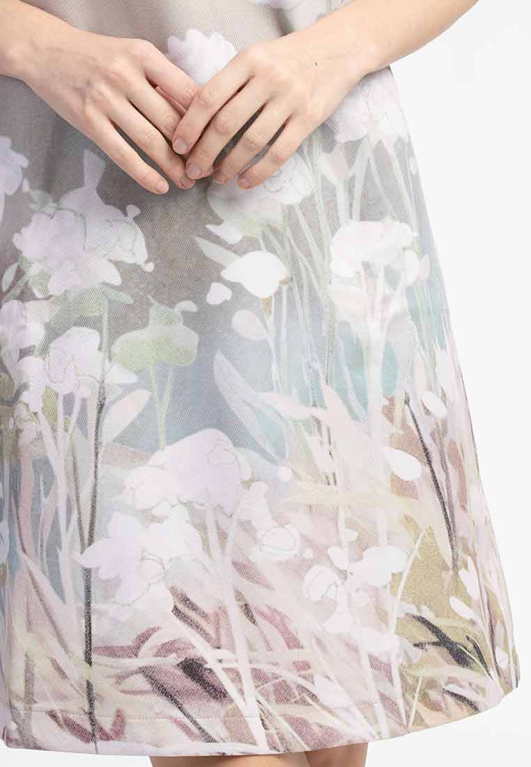 Iris Round Neck Floral Border A-Line Dress