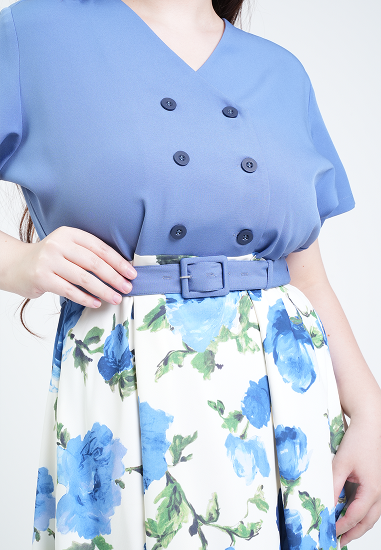 Milly Plus Size Flora Flutter Sleeve Double Breasted Belted A-Line Dress