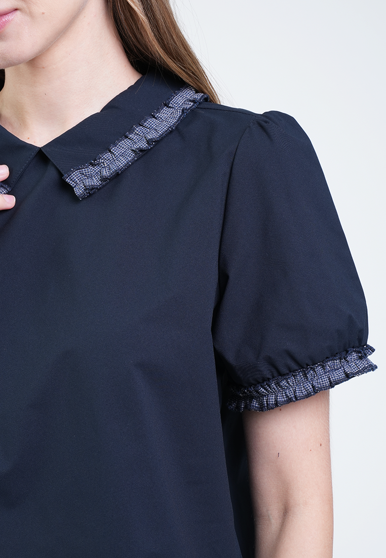 Solana Tweed-Trimmed Collared Blouse
