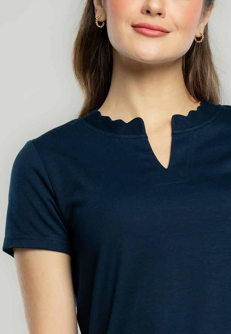 Elana Scallop-Edge Notch Neck Tee