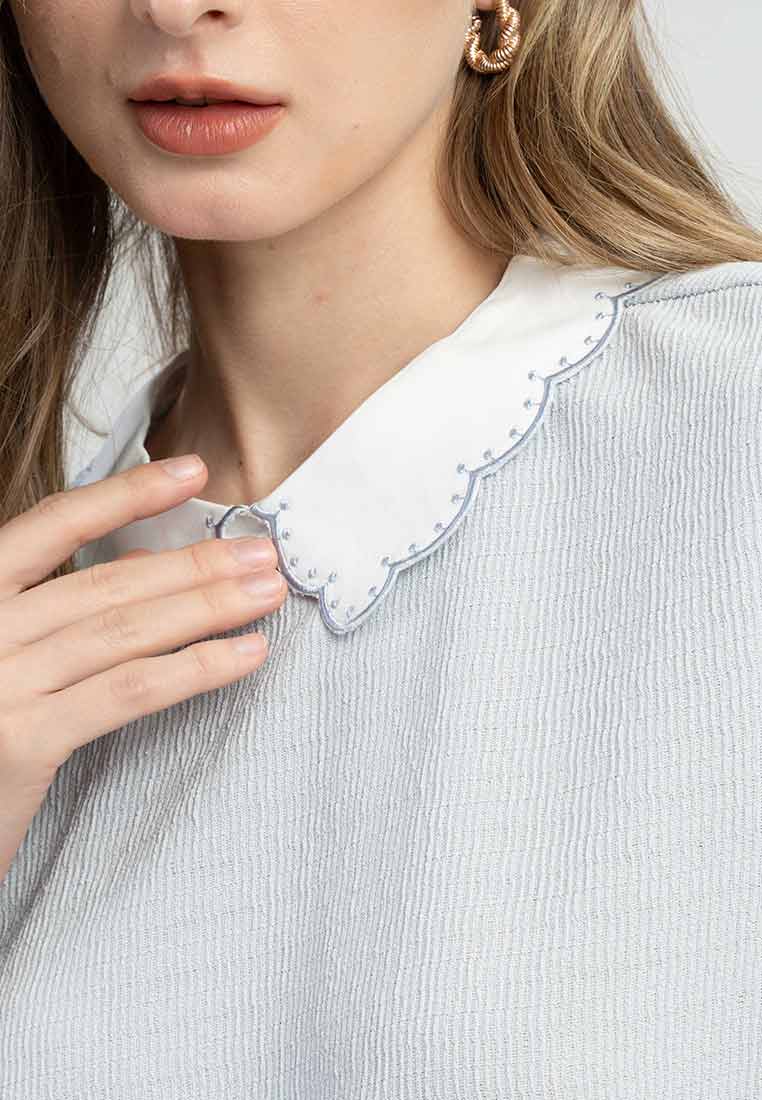 Riva Embroidered Scallop Collar Ribbed Top