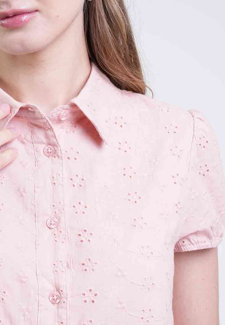Gia Collared Eyelet Button-Down Top