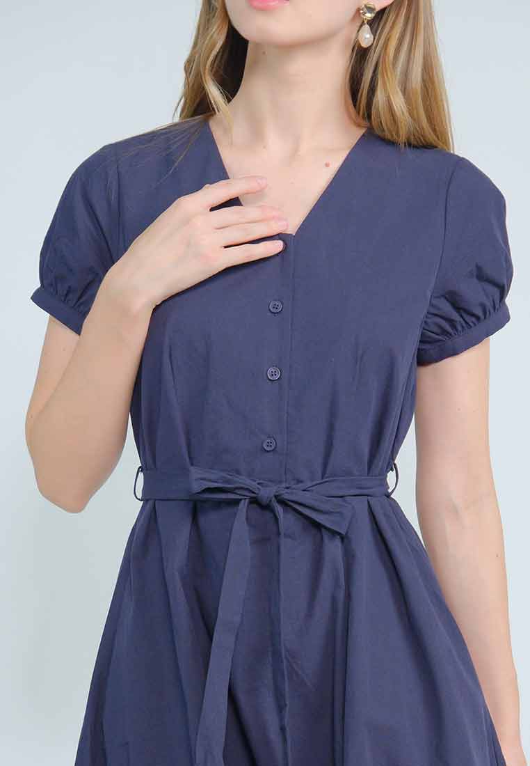 Zephira Embroidered A-line Dress with Sash Belt