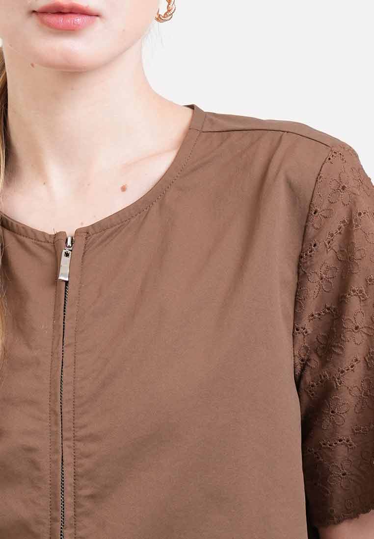 Georgina Eyelet Accent Zip-Up Top