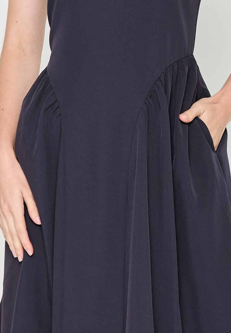 Jazmin Short Sleeves A-Line Dress with Pleats