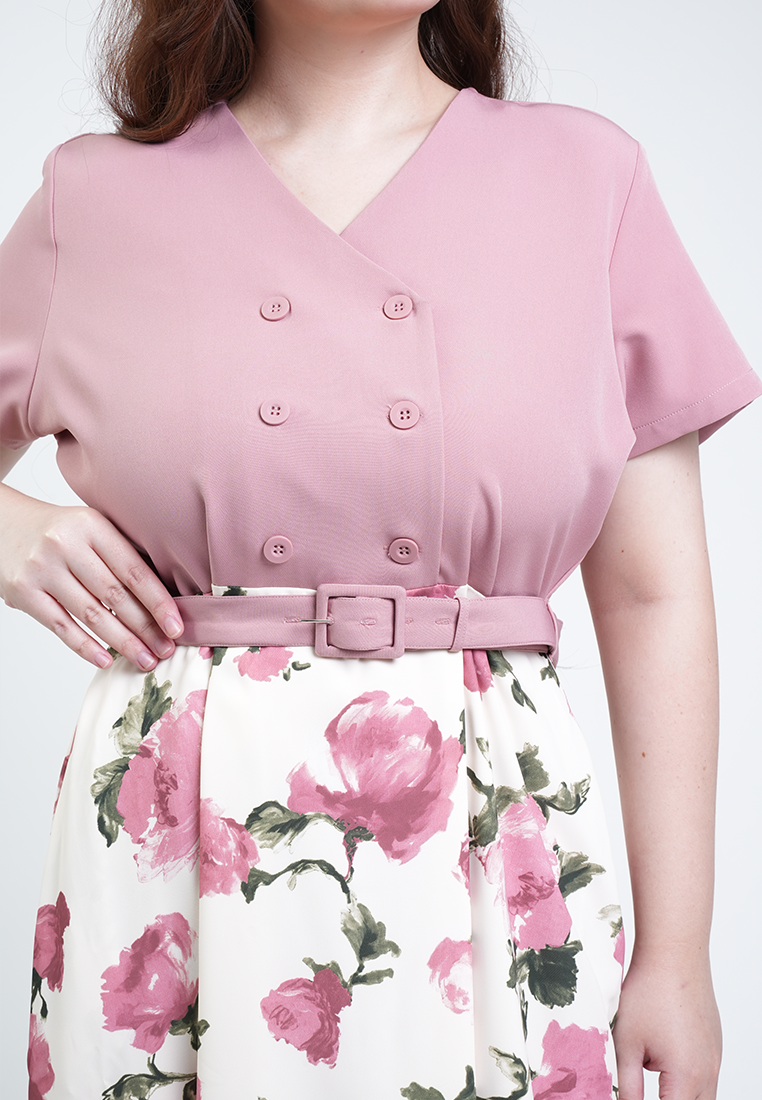 Milly Plus Size Flora Flutter Sleeve Double Breasted Belted A-Line Dress
