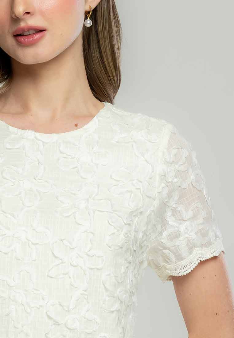 Wrenlee Shift Dress in Embroidered Applique Fabric