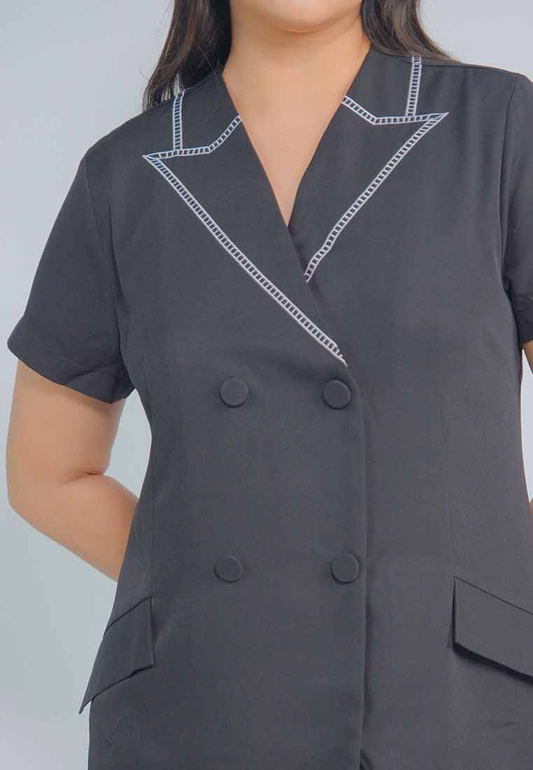 Milly Plus Size Craya Double-Breasted Shift Dress with Fake Collar Embroidery
