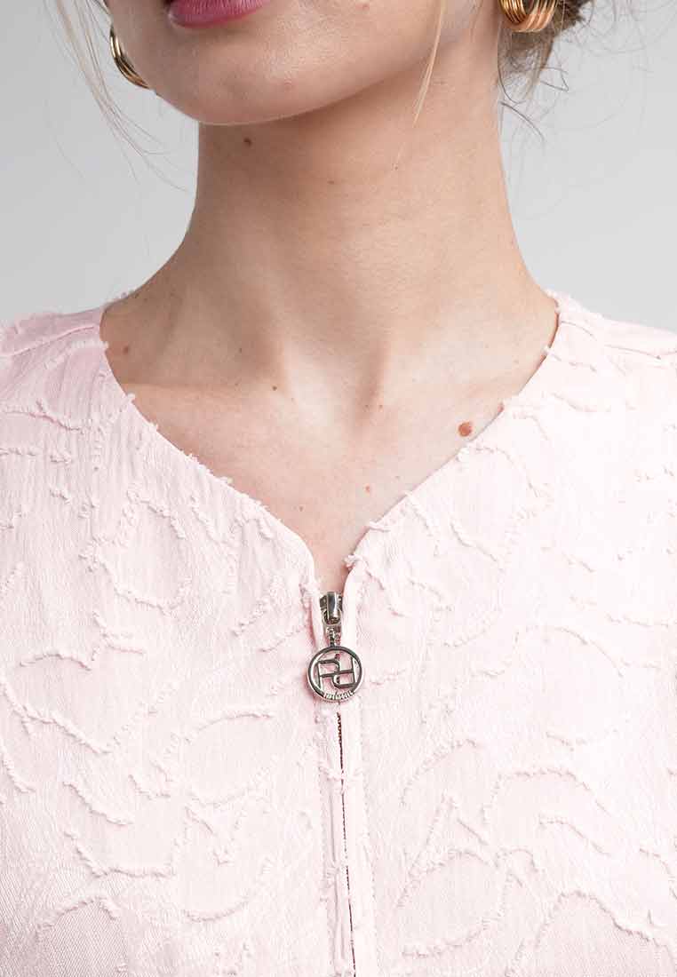 Sola Textured Zip-Front Blouse with Puff Sleeves