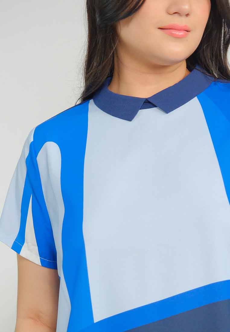 Milly Plus Size Mikayla Geometric Contrast Collar Top