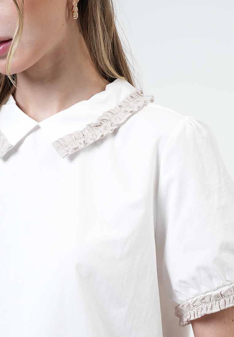 Solana Tweed-Trimmed Collared Blouse