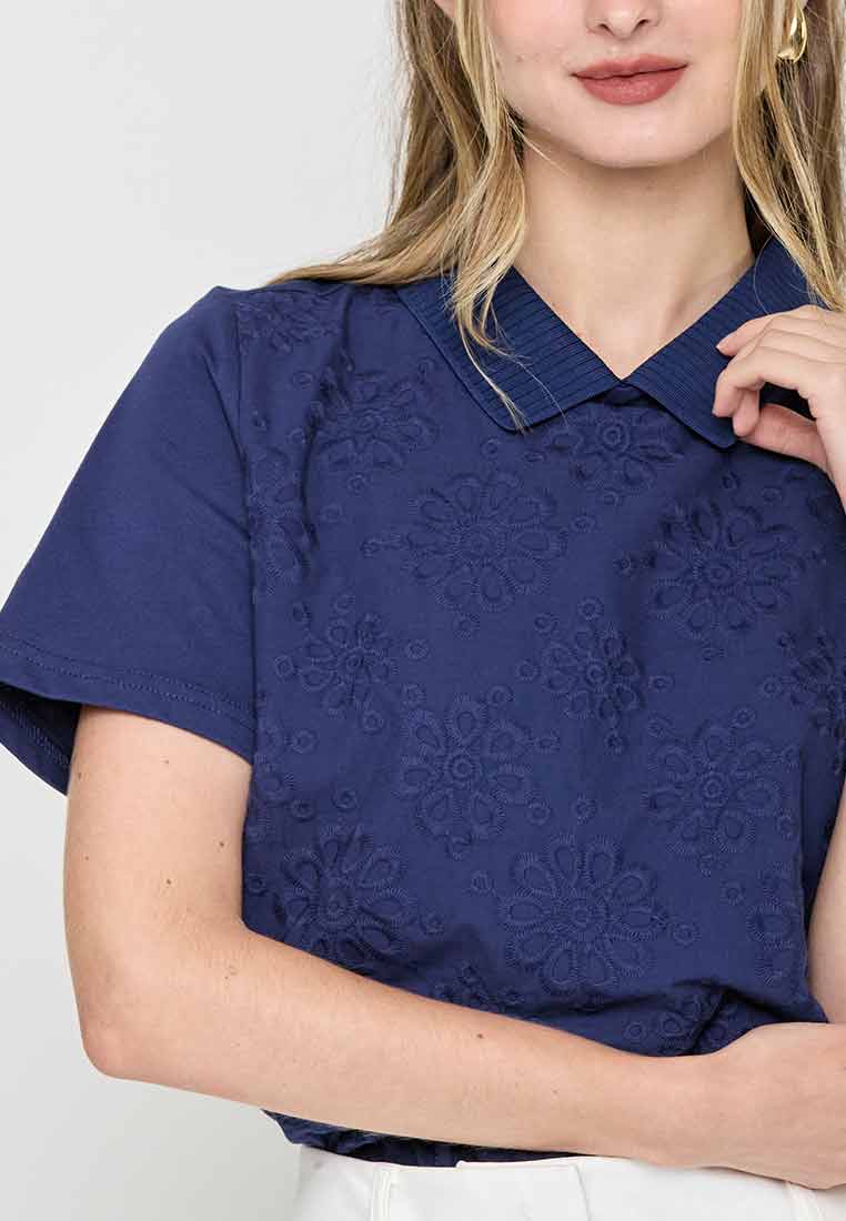 Whitley Collared Eyelet Short Sleeves Top