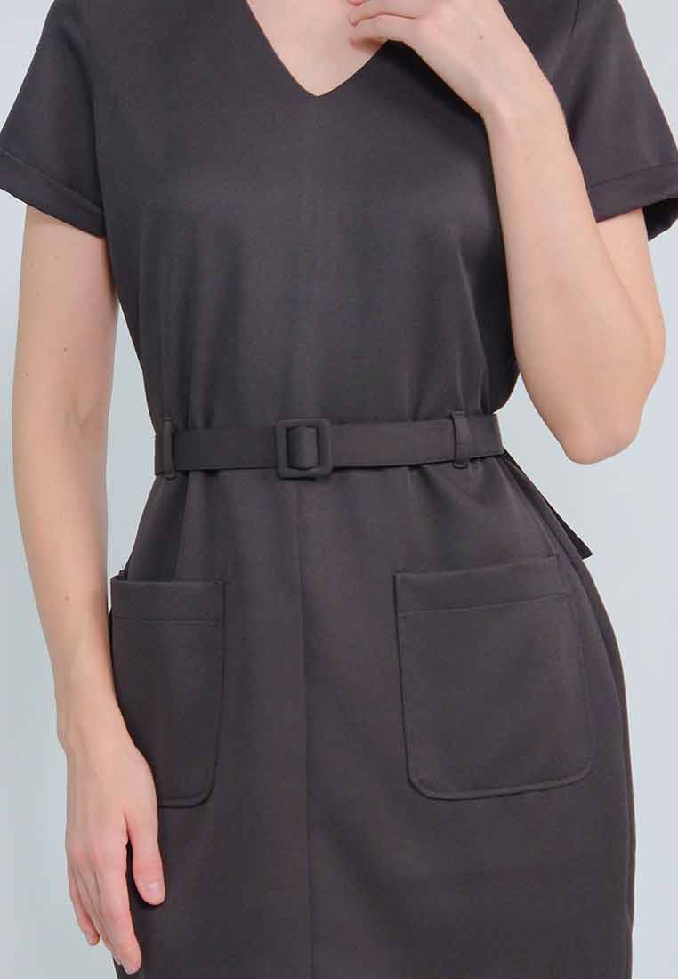 Lumia V-neck Shift Dress with Adjustable Belt