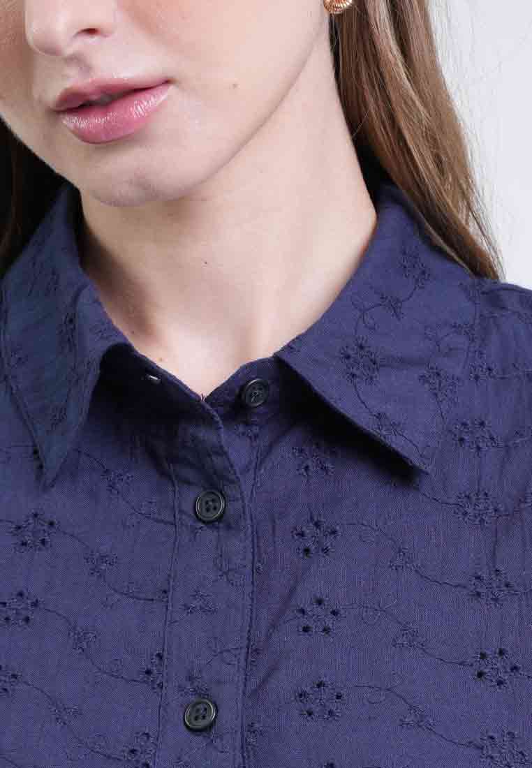 Gia Collared Eyelet Button-Down Top