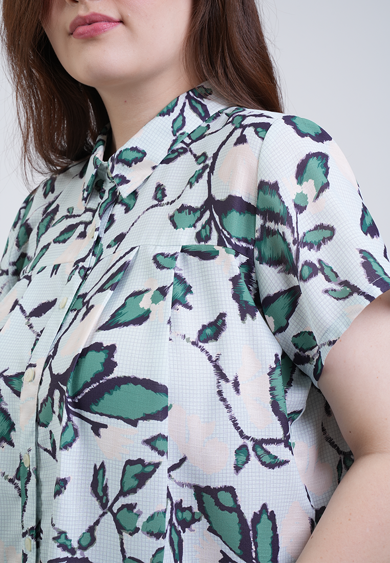 Milly Plus Size Rosa Button-Down Collar Floral Blouse
