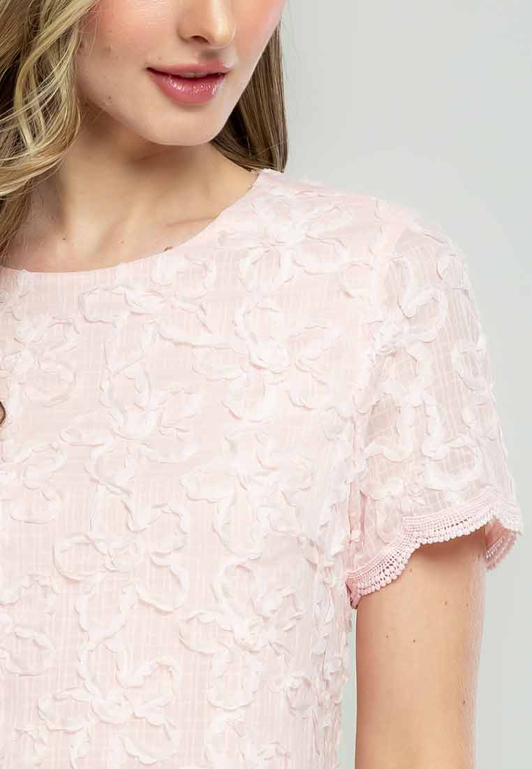 Wrenlee Shift Dress in Embroidered Applique Fabric