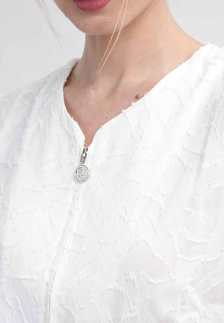 Sola Textured Zip-Front Blouse with Puff Sleeves