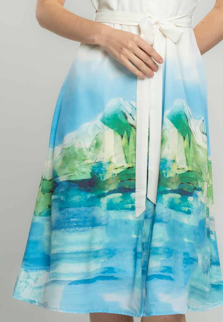 Alessia Collared Shirt Dress in Seascape Print
