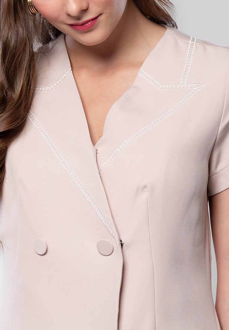 Aveline Double-breasted Dress with Embroidered Fake Collar Detail and Pockets