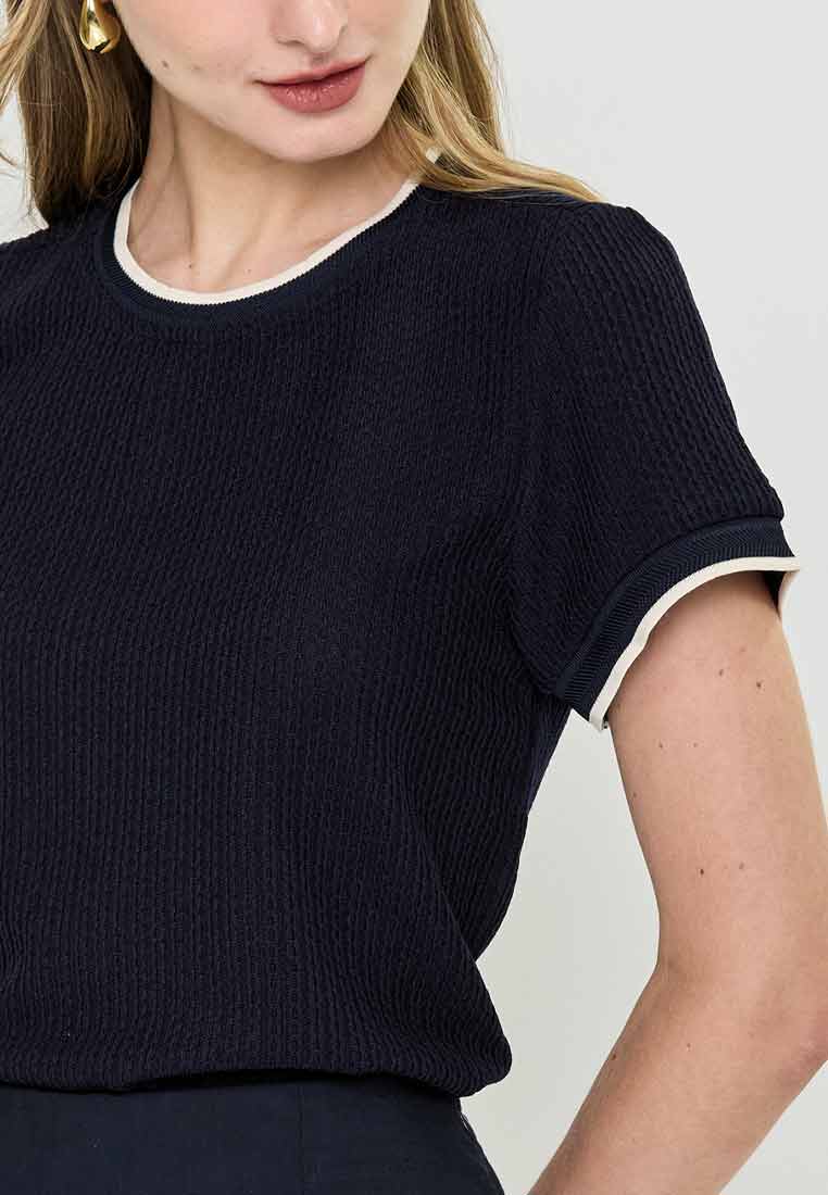Arleth Textured Knit Top with Ribbing Detail