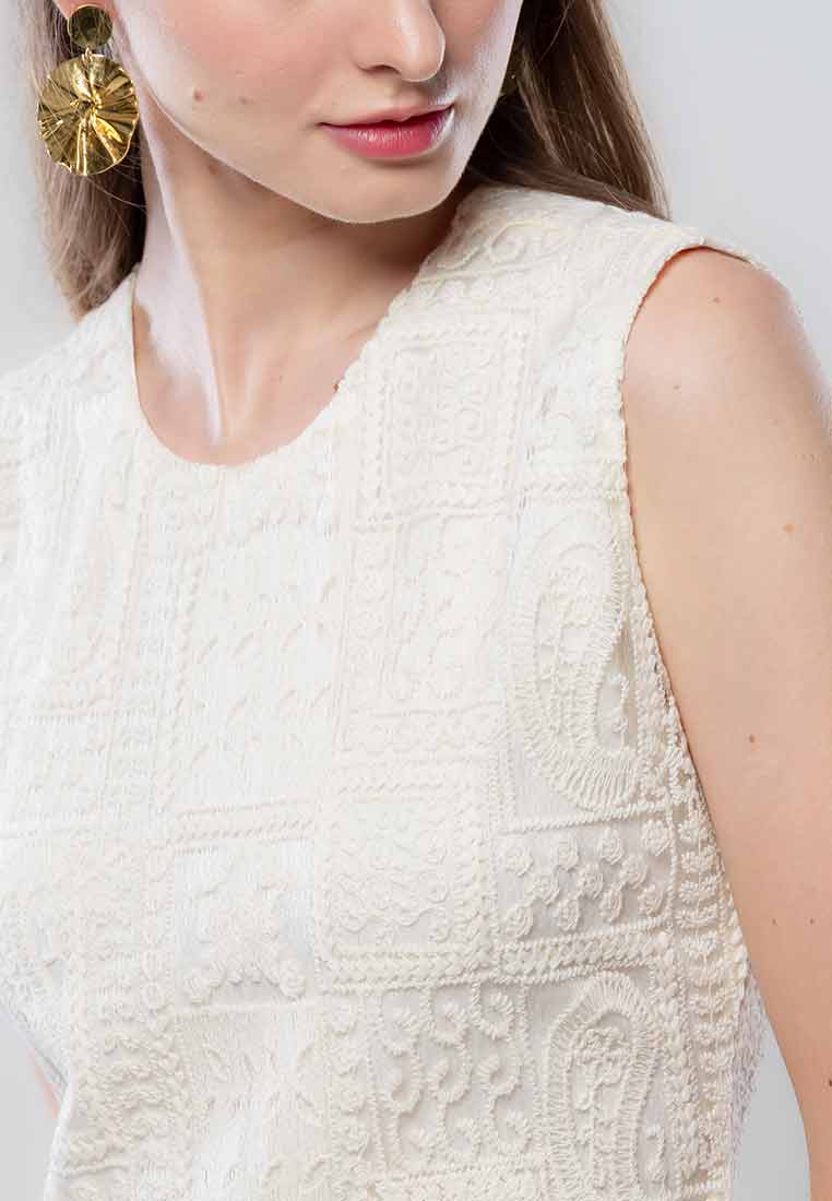 Vierra Soleil Sleeveless Lace Dress with Drop Waist Plain Bubble Skirt
