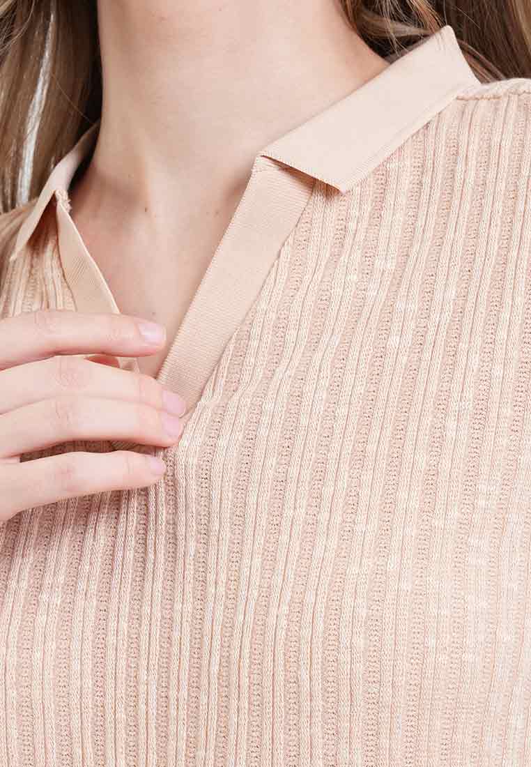 Cara V Neck Ribbed Polo Knit Top